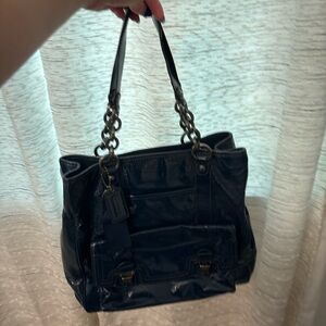 Elegant Navy Coach Leather Tote Bag